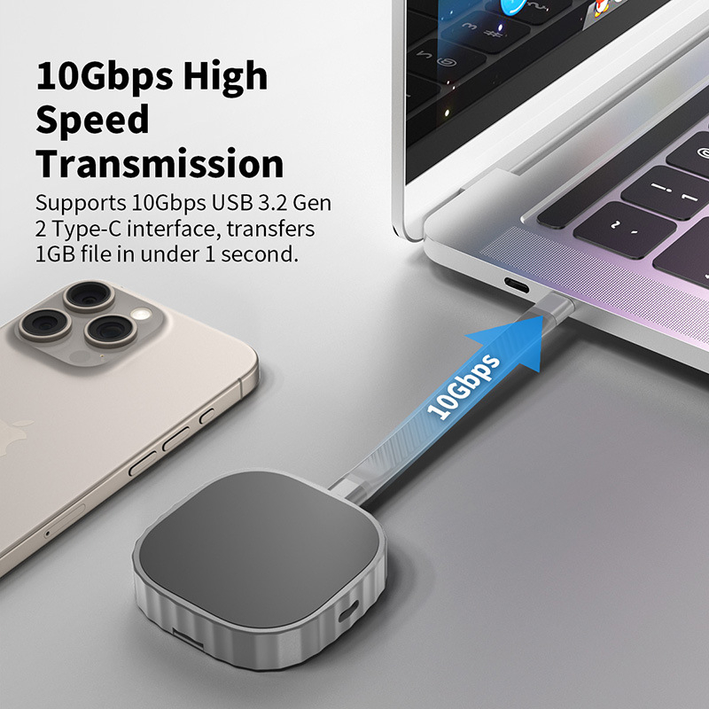 Carcasă externă NVMe M.2 SSD — aliaj de aluminiu + silicon; suport pentru memorie; PD până la 100W