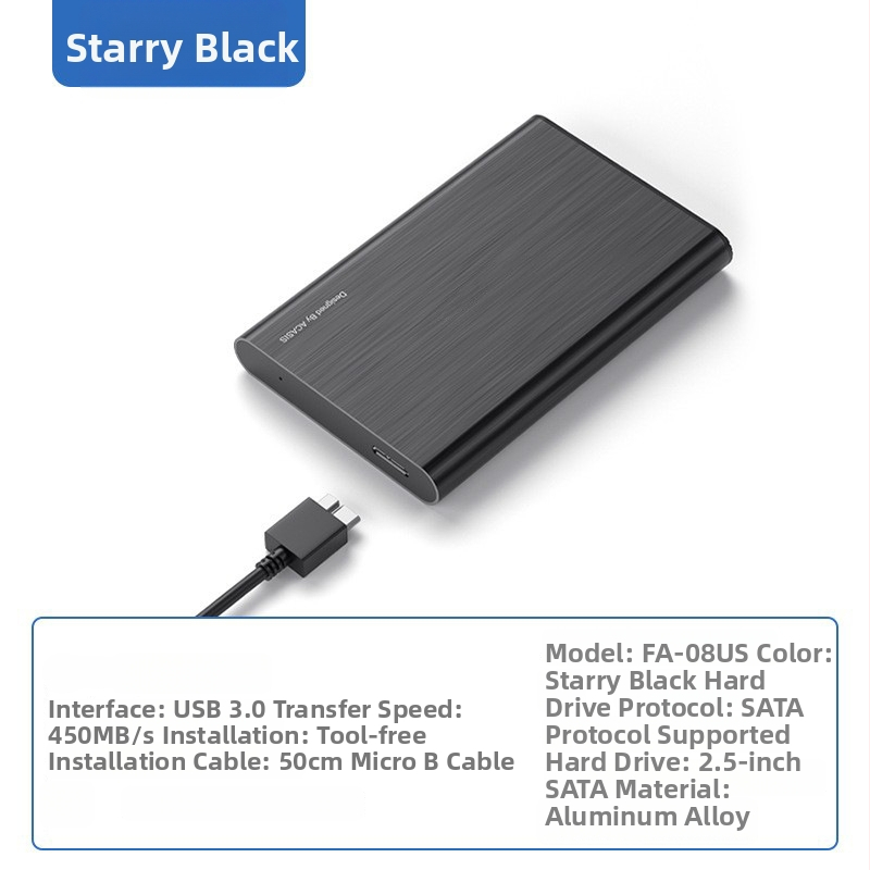 2,5-palcová externá krabička SATA pre pevný disk, USB 3.0, 5 Gbps, hliníková zliatina, model FA-08US, OEM podpora