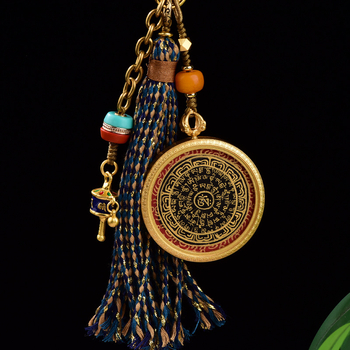 Prívesok Thangka s ručne maľovanou šestnáznačnou mantrou, ručne tkaný tibetský štýl, meď, vzor konštelácia/zodiak, nový čínsky štýl príslušenstva na batožinu, leto 2025