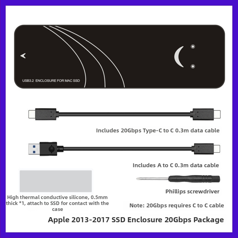 SSD kryt MacBook Air/Pro (2013–2017), USB 3.2 Gen2 Type-A, až 3 TB, model Enc2mac-j31, materiál PCB