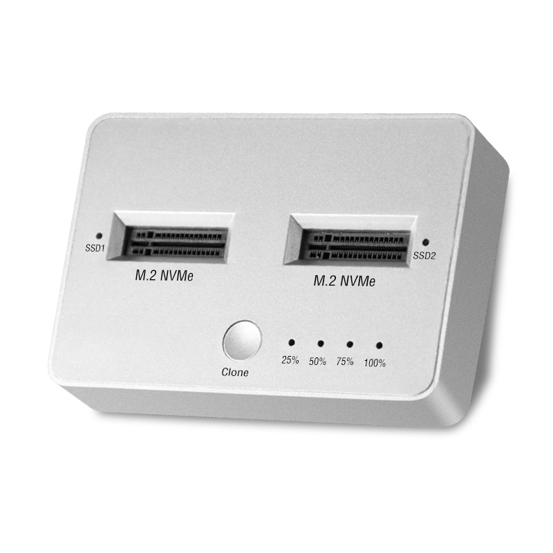 M.2 двуслотов външен корпус за SATA/NVMe SSD, USB 3.1 Gen2, 10 Gbps, клониране, алуминиев сплав + ABS, до 4 TB
