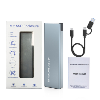 Carcasă SSD M.2 cu dublu protocol NVMe/SATA, Type-C 3.2 Gen2, din aluminiu, suportă 2TB, 10 Gbps