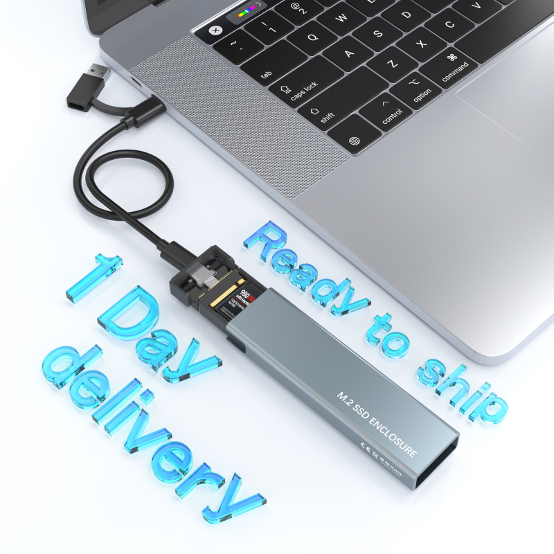 Carcasă SSD M.2 cu dublu protocol NVMe/SATA, Type-C 3.2 Gen2, din aluminiu, suportă 2TB, 10 Gbps