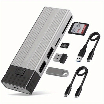 M.2 SSD кутия с USB-C интерфейс, USB хъб, алуминиева сплав, 2TB капацитет