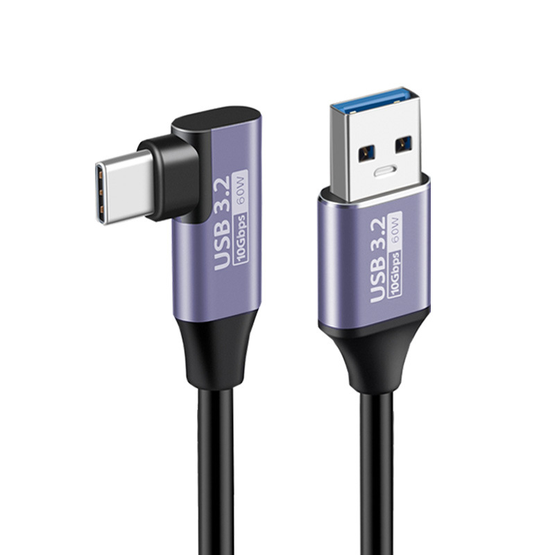 Cablu USB-C cu unghi de 90°, USB 3.2 Gen2, transfer de 10Gbps, PD 60W încărcare rapidă, pentru VR streaming și unități externe