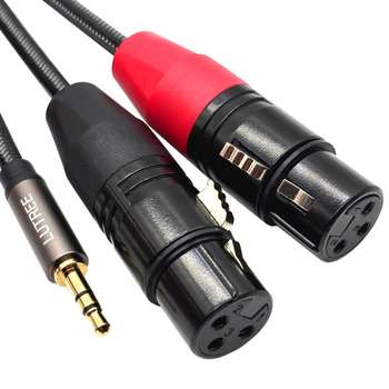 Cablu audio 3,5 mm la XLR dual, conectori XLR femei placate cu aur, miez de cupru tinat, cupru fără oxigen