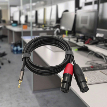 Cablu audio 3,5 mm la XLR dual, conectori XLR femei placate cu aur, miez de cupru tinat, cupru fără oxigen