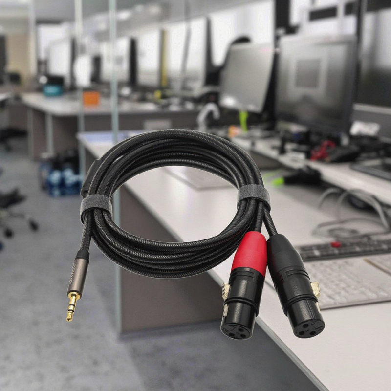 Cablu audio 3,5 mm la XLR dual, conectori XLR femei placate cu aur, miez de cupru tinat, cupru fără oxigen