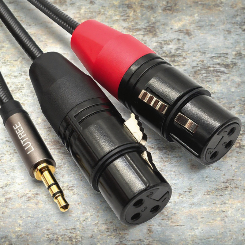 Cablu audio 3,5 mm la XLR dual, conectori XLR femei placate cu aur, miez de cupru tinat, cupru fără oxigen