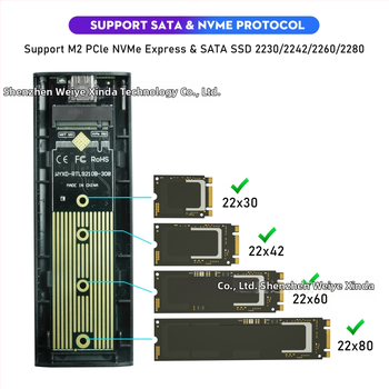 Yesunion M.2 púzdro bez nástrojov, dvojitý SATA/NVMe protokol, USB 3.1 Gen2 Type-C, 10Gbps, až 2TB