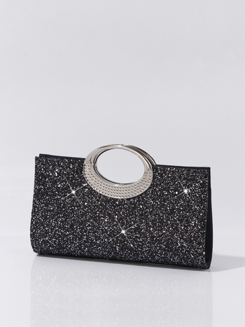 Geantă clutch de seară, poliester, formă orizontal pătrată, închidere magnetică, buzunar intern pentru documente