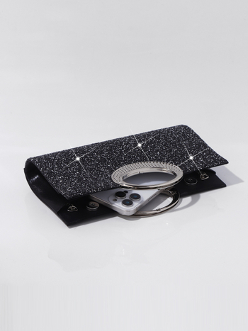 Geantă clutch de seară, poliester, formă orizontal pătrată, închidere magnetică, buzunar intern pentru documente