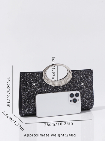 Geantă clutch de seară, poliester, formă orizontal pătrată, închidere magnetică, buzunar intern pentru documente