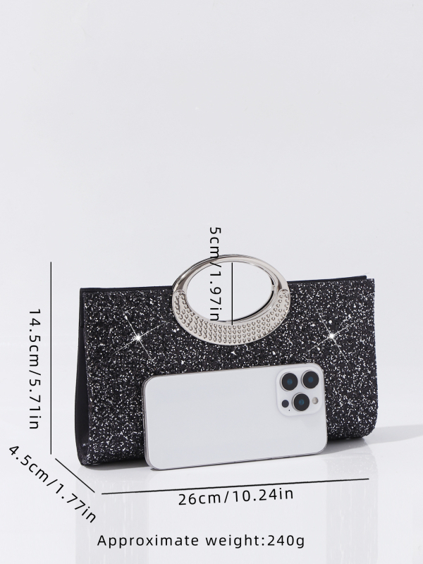 Geantă clutch de seară, poliester, formă orizontal pătrată, închidere magnetică, buzunar intern pentru documente