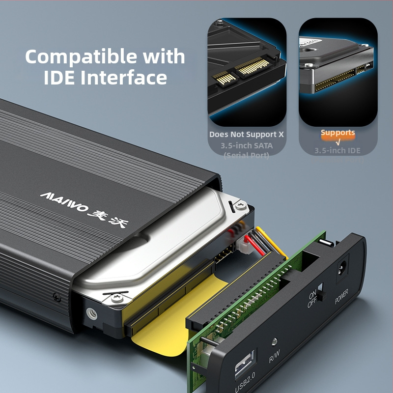 MAIWO K3502U2I IDE externý box pre HDD 3,5 palca, USB 2.0, hliníková zliatina + ABS kryt, podporuje až 2TB