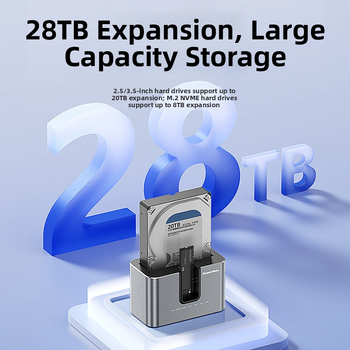 Duálny NVMe SSD obal s čítačom M.2, podporuje 2,5/3,5 palcové disky, USB 3.2, 10Gbps, hliníková zliatina, offline kopírovanie