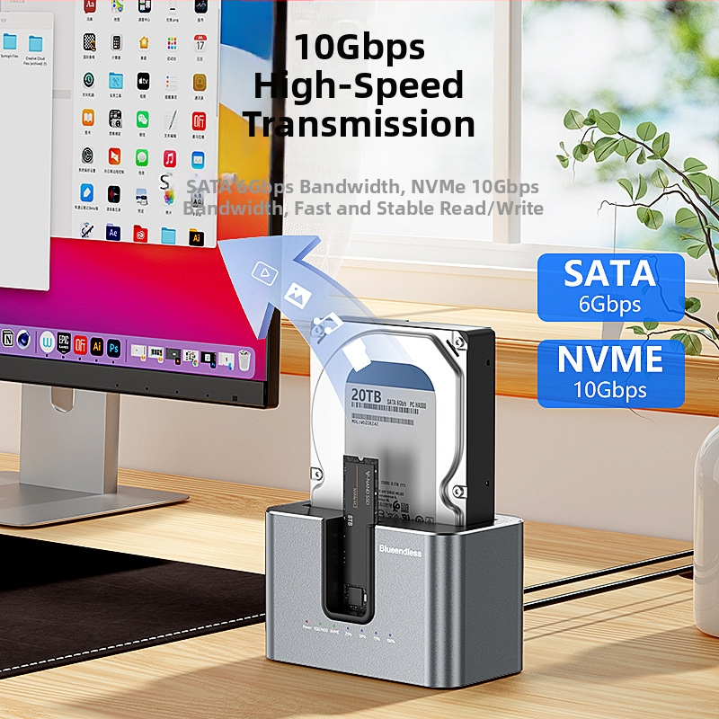 Duálny NVMe SSD obal s čítačom M.2, podporuje 2,5/3,5 palcové disky, USB 3.2, 10Gbps, hliníková zliatina, offline kopírovanie