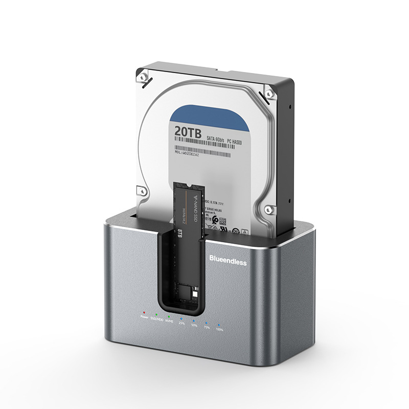 Duálny NVMe SSD obal s čítačom M.2, podporuje 2,5/3,5 palcové disky, USB 3.2, 10Gbps, hliníková zliatina, offline kopírovanie