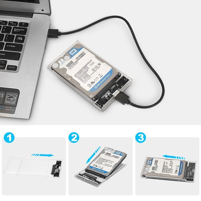 Vanjski prijenosni tvrdi disk, 1 TB, prozirno kućište s vidljivom unutarnjom strukturom, USB 3.0 sučelje
