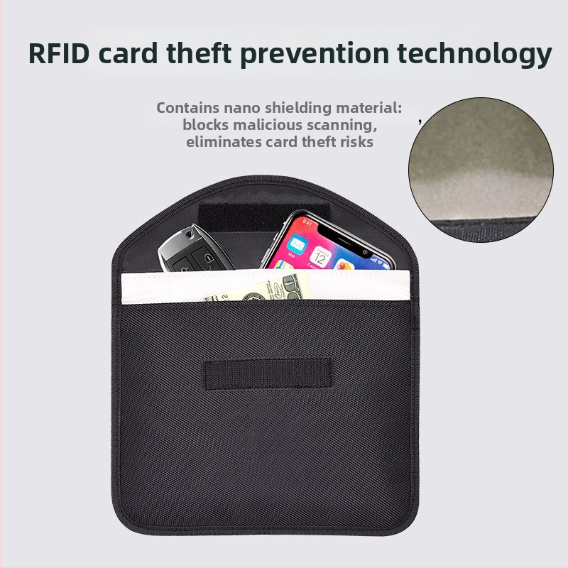 Geantă de mână cu protecție împotriva semnalelor 1704, material Oxford, anti-radiație, anti-localizare, anti-furt, pentru telefon mobil, chei, card magnetic, disc extern