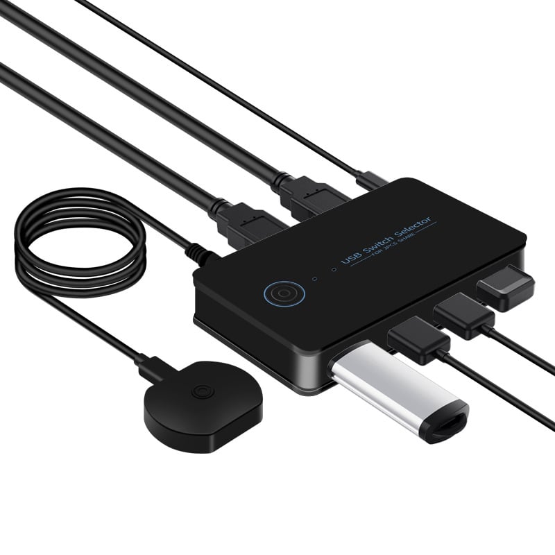 Walbuss USB-204 USB 2.0 превключвател и хъб, 2 входа, 4 изхода, кабел 1 m, без външно захранване, 480 Mbps