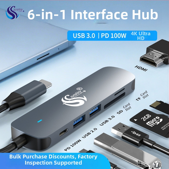 Type-C šest u jedan prošireni dok USB hub 3.0, 5 Gbps, kabel 150 mm, bez napajanja