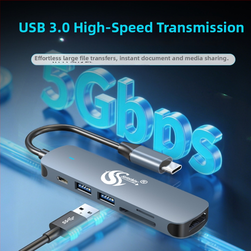 Type-C šest u jedan prošireni dok USB hub 3.0, 5 Gbps, kabel 150 mm, bez napajanja
