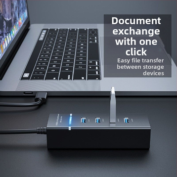 Alek USB 3.0 hub, 1–4 portov, rýchlosť prenosu 50–70 MB/s, dĺžka kábla 20 cm / 1,5 m, bez externého napájania