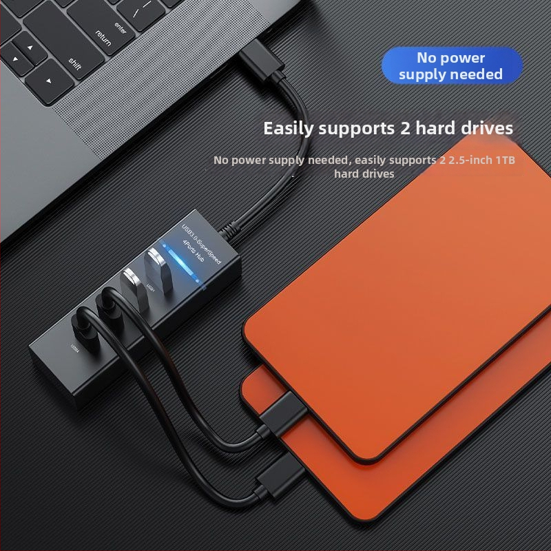 Alek USB 3.0 hub, 1–4 portov, rýchlosť prenosu 50–70 MB/s, dĺžka kábla 20 cm / 1,5 m, bez externého napájania