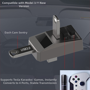 AH51 USB 3.0 4-portový hub pre glove box Tesla Model 3/Y (napájaný cez USB, bez externého napájania)