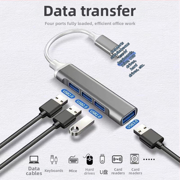 Type-C USB dokovacia stanica s 4-portovým USB 2.0 hubom, bez externého napájania