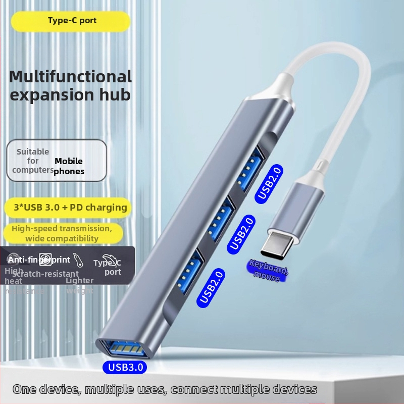 Type-C USB dokovacia stanica s 4-portovým USB 2.0 hubom, bez externého napájania