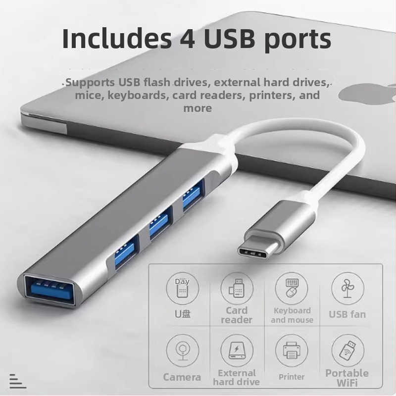 Type-C USB dokovacia stanica s 4-portovým USB 2.0 hubom, bez externého napájania