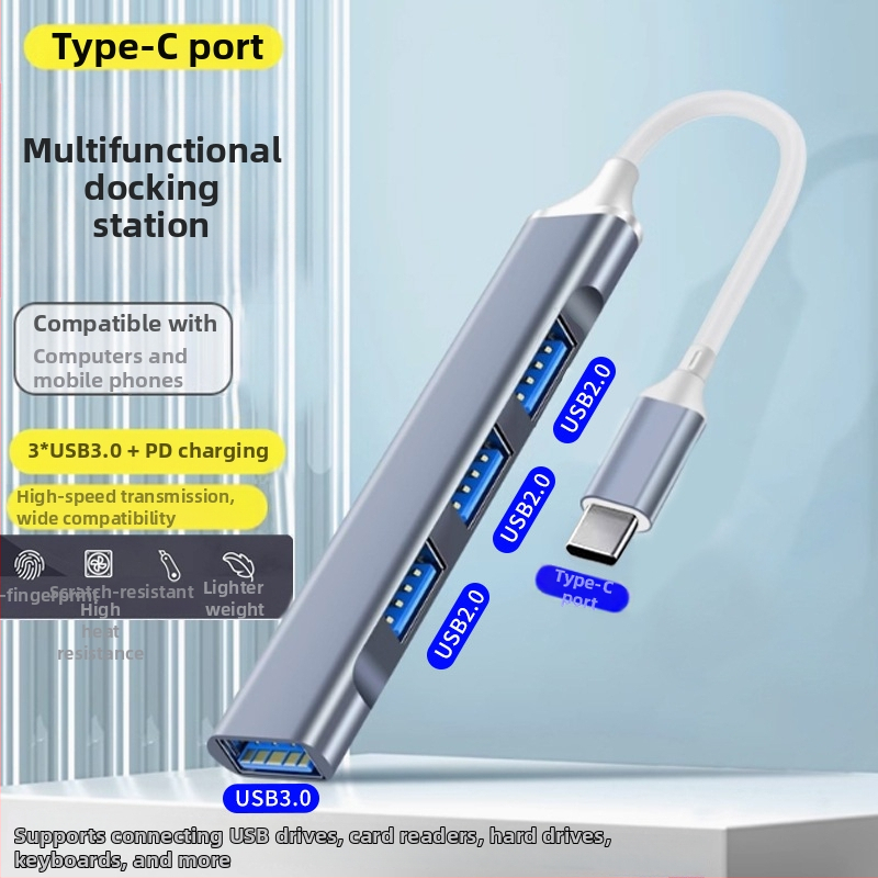 Type-C USB dokovacia stanica s 4-portovým USB 2.0 hubom, bez externého napájania