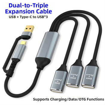 USB Type-C na USB 2.0 3-portový hub, 30 cm kábel, OTG dáta