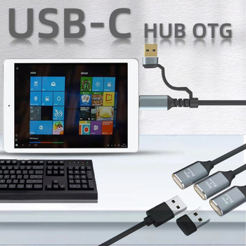 USB Type-C σε USB 2.0 3 θύρες hub docking, OTG δεδομένων, καλώδιο 30 cm