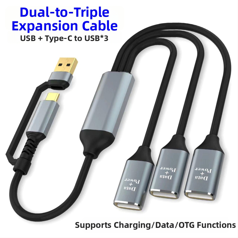 USB Type-C na USB 2.0 3-portový hub, 30 cm kábel, OTG dáta