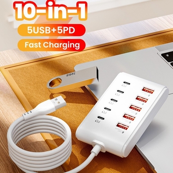 Stație docking USB-C cu mai multe porturi, 66W, cablu de 1 m, alimentare externă, model One-to-Twelve