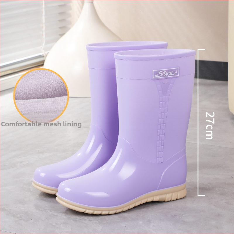 Moteriški PVC lietaus batai, vidutinio ilgio, atsparūs vandeniui, neslystantis padas, šilta velūrinė įdaila