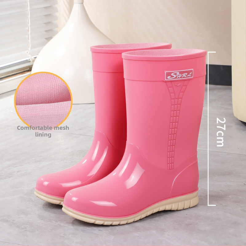 Moteriški PVC lietaus batai, vidutinio ilgio, atsparūs vandeniui, neslystantis padas, šilta velūrinė įdaila
