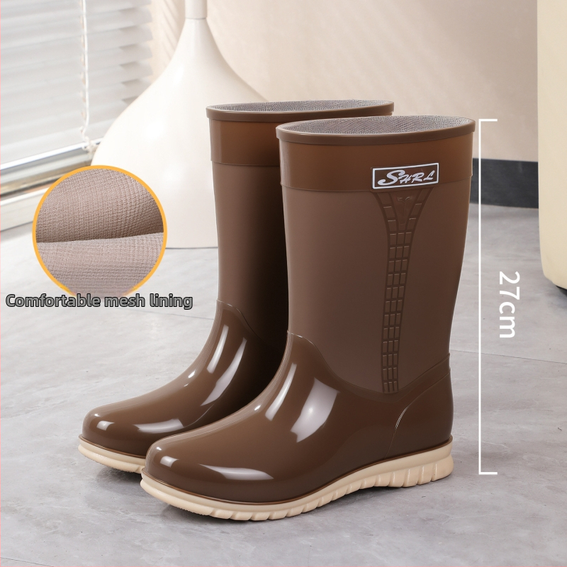 Moteriški PVC lietaus batai, vidutinio ilgio, atsparūs vandeniui, neslystantis padas, šilta velūrinė įdaila