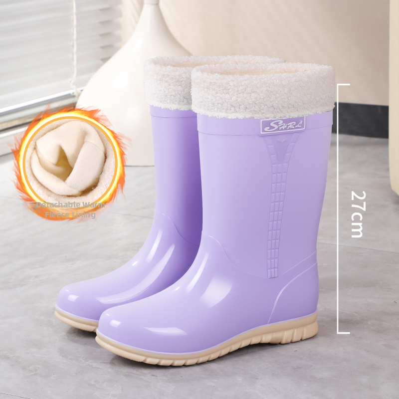 Moteriški PVC lietaus batai, vidutinio ilgio, atsparūs vandeniui, neslystantis padas, šilta velūrinė įdaila