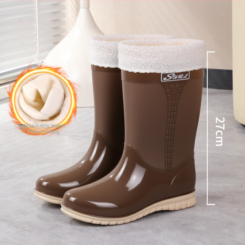 Moteriški PVC lietaus batai, vidutinio ilgio, atsparūs vandeniui, neslystantis padas, šilta velūrinė įdaila