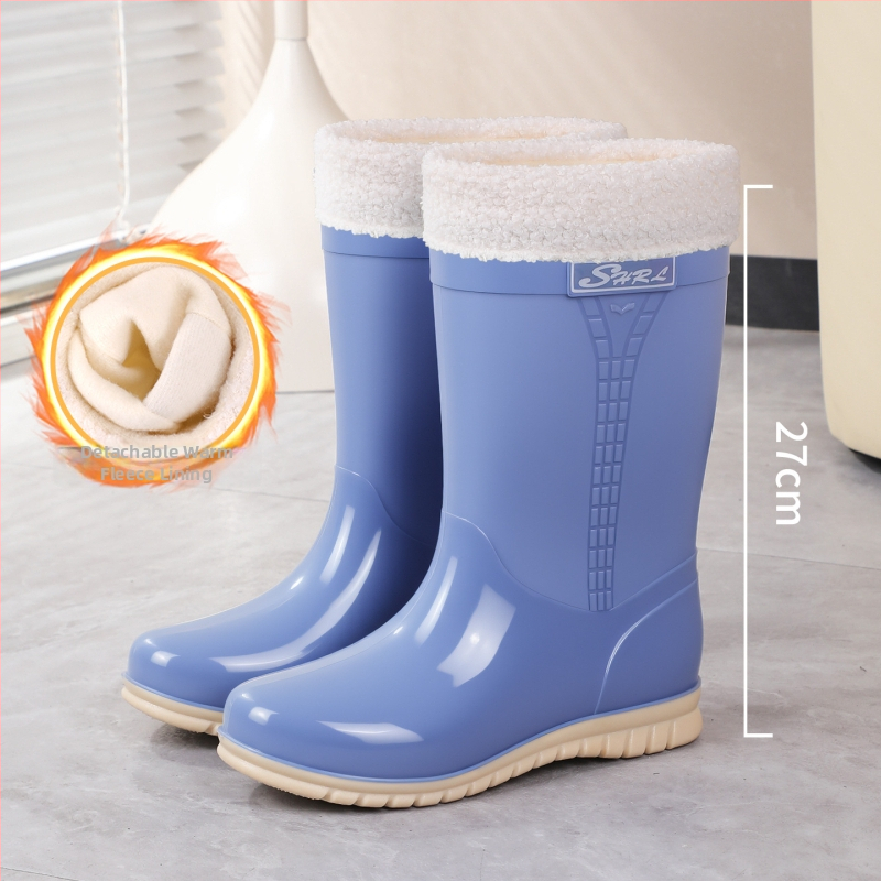 Moteriški PVC lietaus batai, vidutinio ilgio, atsparūs vandeniui, neslystantis padas, šilta velūrinė įdaila