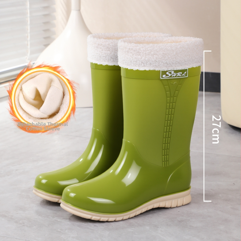 Moteriški PVC lietaus batai, vidutinio ilgio, atsparūs vandeniui, neslystantis padas, šilta velūrinė įdaila