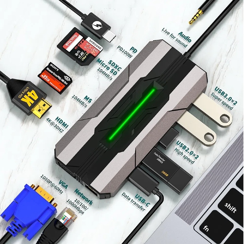 Višenamjenski USB-C docking station s HDMI izlazom, brzina prijenosa 5 Gbps, 4K@30Hz / 1080P@60Hz, bez vanjskog napajanja, model Hyd-9913t