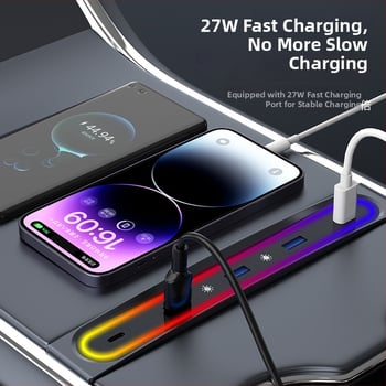 Tesla Model 3/Y nabíjací hub pre centrálnu konzolu, 6 USB-C portov, 1 m kábel, 27W rýchle nabíjanie, bez vonkajšieho napájania