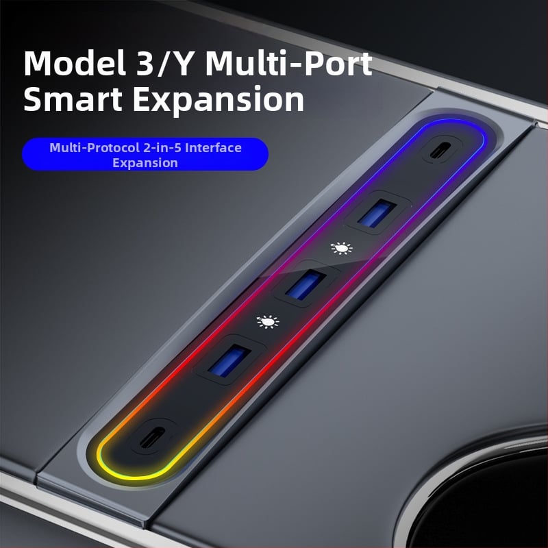Tesla Model 3/Y nabíjací hub pre centrálnu konzolu, 6 USB-C portov, 1 m kábel, 27W rýchle nabíjanie, bez vonkajšieho napájania