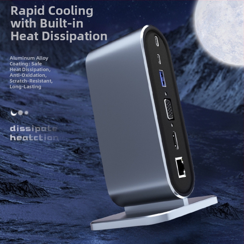 Type-C 12-in-1 dokovacia stanica USB hub pre notebook s externým napájaním, 40 cm kábel, USB-C rozhranie, prenosová rýchlosť 3.2