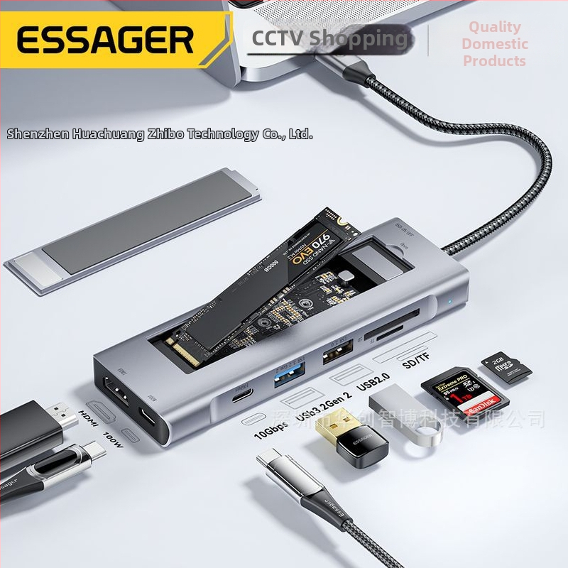 ESSAGER 8-in-1 rozširujúca dokovacia stanica s USB HUB a M.2 SSD skrinkou - USB 3.2 Gen2, 10 Gbps
